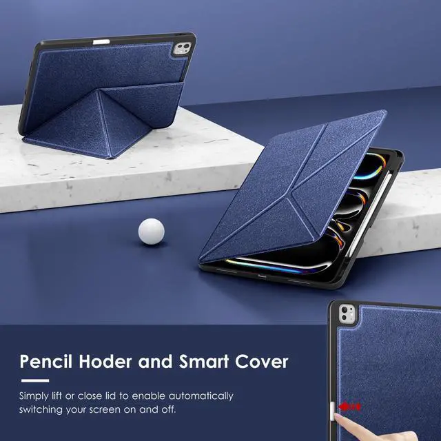 Alt view image 5 of 5 - VIKESI for iPad Pro 13 Inch M4 Case 2024, Origami Case with Multi fold, Multi Angle Stand, Apple Pencil Holder, Support Auto Wake/Sleep-Dark Blue