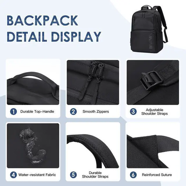 Alt view image 5 of 5 - VNINE Laptop Backpack for Men Women 15.6 Inch Work Travel Backpacks Casual College Bookbag Waterproof Business Computer Backpack for Nurse Teacher School Backpack Black