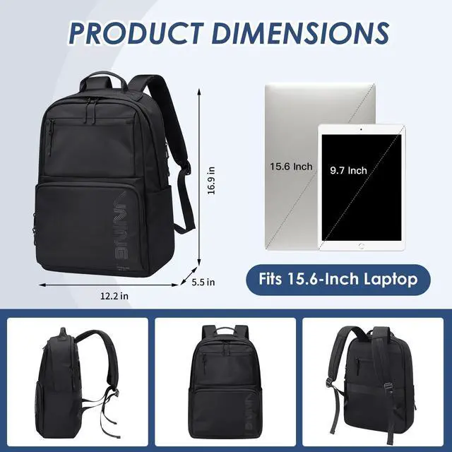 Alt view image 4 of 5 - VNINE Laptop Backpack for Men Women 15.6 Inch Work Travel Backpacks Casual College Bookbag Waterproof Business Computer Backpack for Nurse Teacher School Backpack Black