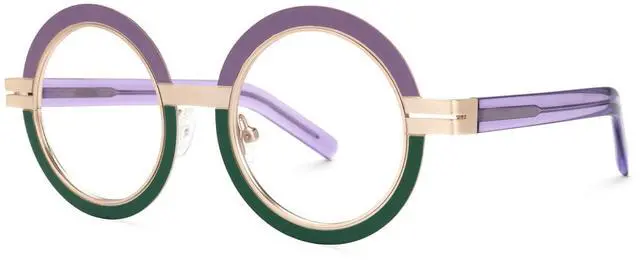 Main image of VOOGLAM Fashion Round Blue Light Blocking Glasses for Women, Round Metal Eyewear Party Accessory Purple-5777