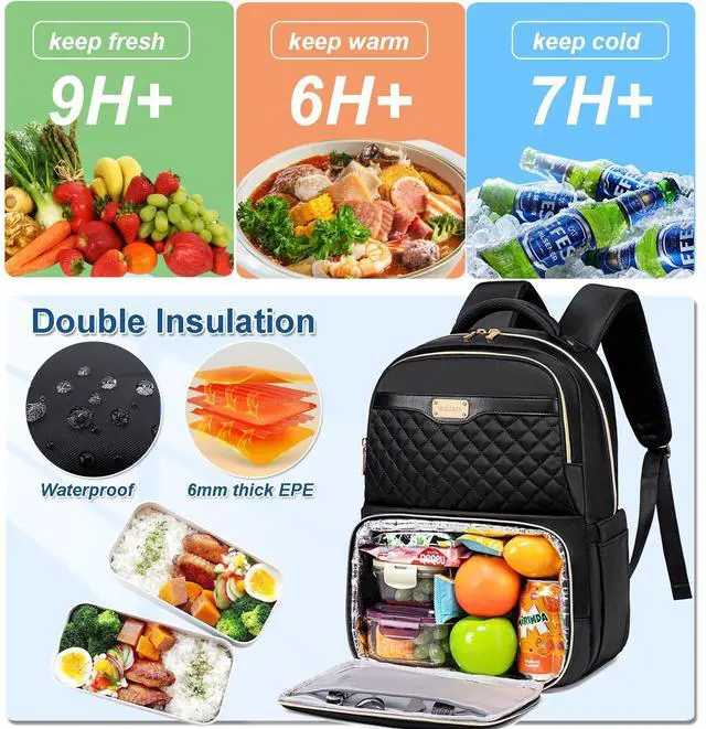 Alt view image 3 of 5 - Weitars Lunch Backpack, Insulated Cooler Backpack 15.6 Inch Laptop Backpack For Women Men For Women Nurses Teacher Gifts for College Work Beach Camping Picnics Travel