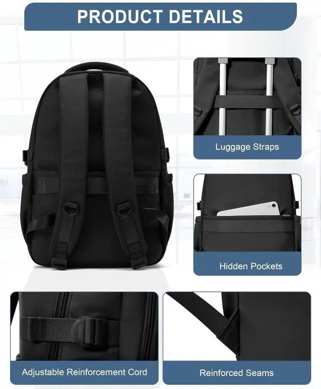 Alt view image 5 of 5 - Black Waterproof Aesthetic Backpack For School, Cute High School Bookbag For Teen Girls Boys, Lightweight Casual Daypack Backpack For Women Men, College Backpack With Lots Of Pockets