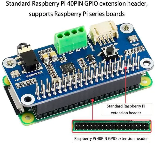 Alt view image 4 of 5 - WM8960 Hi-Fi Sound Card HAT for Raspberry Pi 5/Pi 4B/3B+/Pi3B/Pi Zero 2W/ Zero W/Zero WH, Support Stereo Encode/Decode, Play/Record, Directly Drives Speakers to Play Music