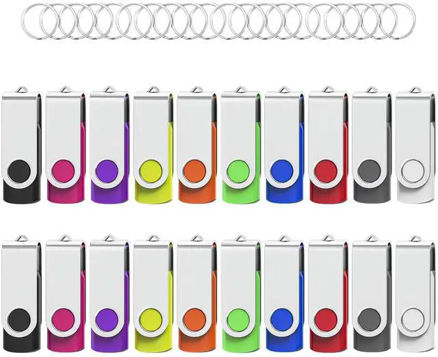 Main image of Wooolken 20Pack 1GB USB 2.0 Flash Drive with Keychains,Swivel USB Thumb Drives Memory Stick USB Drive for PC Laptop Computer (Mixcolors)