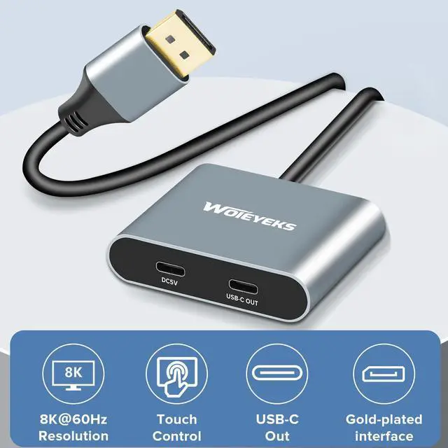 Alt view image 2 of 5 - 8K 60Hz HDR DisplayPort to USB C Female Cable Adapter with Powered,Uni-Directional DP Input to Type C Display Converter Support Touch,Compatible with VR/XR/AR Glasses, Laptop, PC