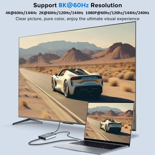 Alt view image 5 of 5 - 8K 60Hz HDR DisplayPort to USB C Female Cable Adapter with Powered,Uni-Directional DP Input to Type C Display Converter Support Touch,Compatible with VR/XR/AR Glasses, Laptop, PC