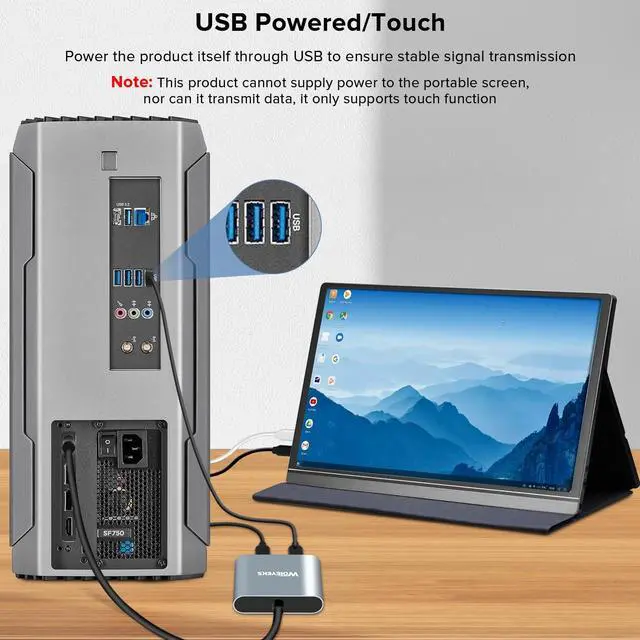 Alt view image 4 of 5 - 8K 60Hz HDR DisplayPort to USB C Female Cable Adapter with Powered,Uni-Directional DP Input to Type C Display Converter Support Touch,Compatible with VR/XR/AR Glasses, Laptop, PC