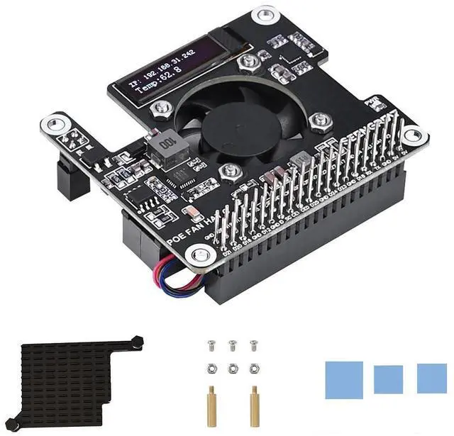 Main image of POE HAT for Raspberry Pi 5/CM5 Power Over Ethernet Adapter with Onboard Cooling Fan and OLED Display Supports 802.3af/at Network Standard Comes with Metal Heatsink Fits Raspberry Pi 5 Case Original