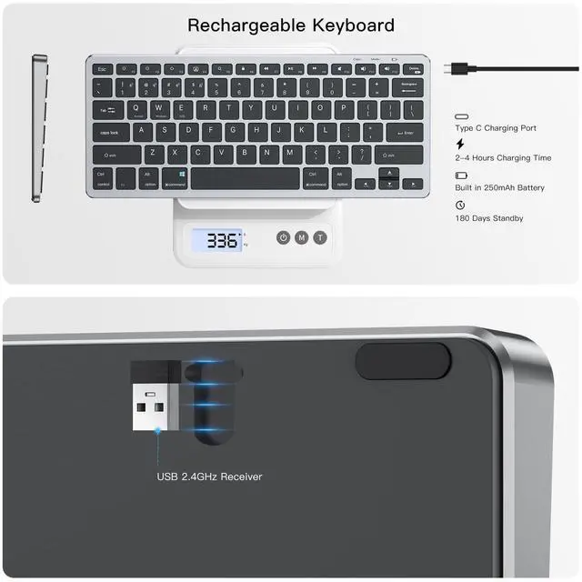 Alt view image 5 of 5 - XIWMIX Multi-Device Bluetooth & 2.4G Wireless Keyboard,Switch up to 4 Devices,Dual-Mode Portable Universal Rechargeable Keyboard for iPad/Tablets/iPhone/Laptop/PC and More iOS Android Windows