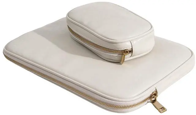 Alt view image 3 of 5 - Yesmornsis PU Leather Padded Laptop Sleeve Bag 13Inch Compatible with 2024 MacBook Air 13.6 A3113 M3 A2681,New MacBook Pro 13 M2 A2686 with Charger Pouch Color White