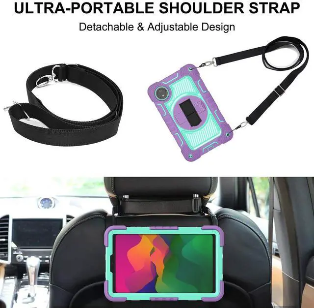 Alt view image 3 of 5 - YOUULAR Tablet Case for Xiaomi Redmi Pad SE 8.7/Redmi Pad SE 4G in India, Tablet Shockproof Cover with 360deg Rotating Stand and Wrist Strap, Shoulder Strap,Purple+Mint Green