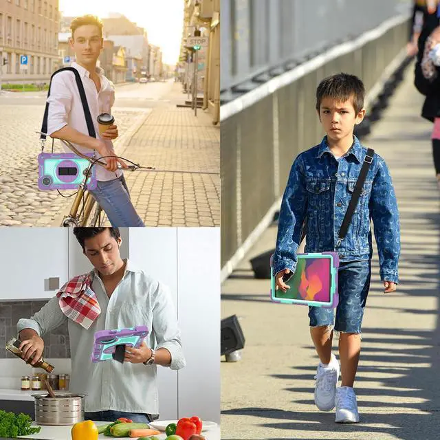 Alt view image 4 of 5 - YOUULAR Tablet Case for Xiaomi Redmi Pad SE 8.7/Redmi Pad SE 4G in India, Tablet Shockproof Cover with 360deg Rotating Stand and Wrist Strap, Shoulder Strap,Purple+Mint Green