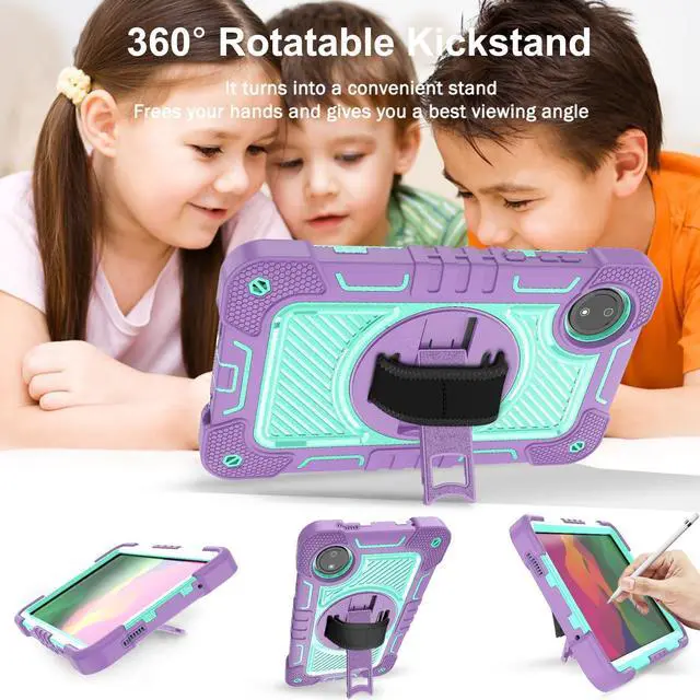 Alt view image 5 of 5 - YOUULAR Tablet Case for Xiaomi Redmi Pad SE 8.7/Redmi Pad SE 4G in India, Tablet Shockproof Cover with 360deg Rotating Stand and Wrist Strap, Shoulder Strap,Purple+Mint Green