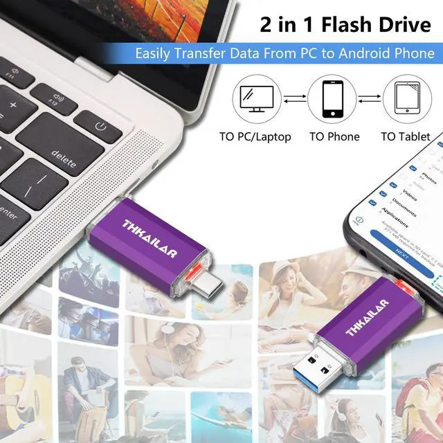 Alt view image 2 of 5 - THKAILAR 128GB USB C Flash Drive 2 Pack,2-in-1 Dual Type-A&Type-C Thumb Drive USB 3.0 Memory Stick,High-Speed Flash Drive USB C for iPhone 15/16,Android,Mac,PC,PS4,Plug&Play,Durable&Compact Design
