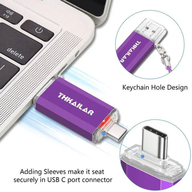 Alt view image 5 of 5 - THKAILAR 128GB USB C Flash Drive 2 Pack,2-in-1 Dual Type-A&Type-C Thumb Drive USB 3.0 Memory Stick,High-Speed Flash Drive USB C for iPhone 15/16,Android,Mac,PC,PS4,Plug&Play,Durable&Compact Design