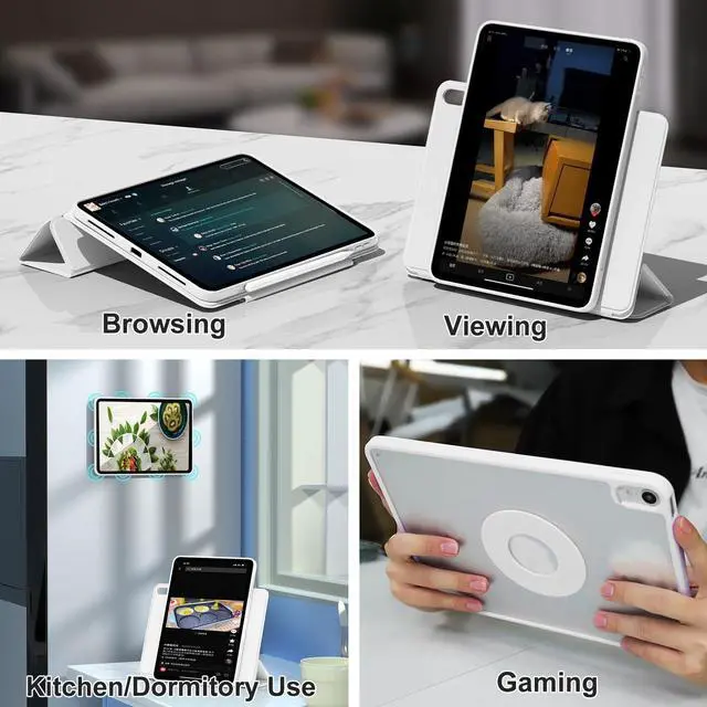 Alt view image 5 of 5 - ZENLU iPad Mini 6th 7th Generation Case Removable Magnetic Folio Cover, Premium PU Leather, Multiple Angles Stand, Pencil Slot Charging Support, Full Protective Case for 8.3 inch iPad Mini 6 7 (White)