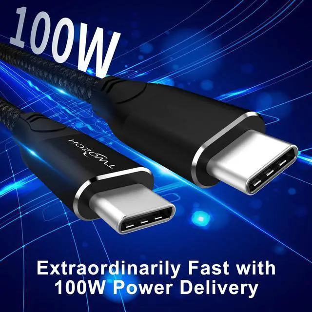 Alt view image 2 of 5 - Twozoh USB C to USB C 3.2 Gen 2 Cable 20Gbps Data Transfer 100W PD Fast Charging 4K Video Output Monitor Cord (15FT, Black)