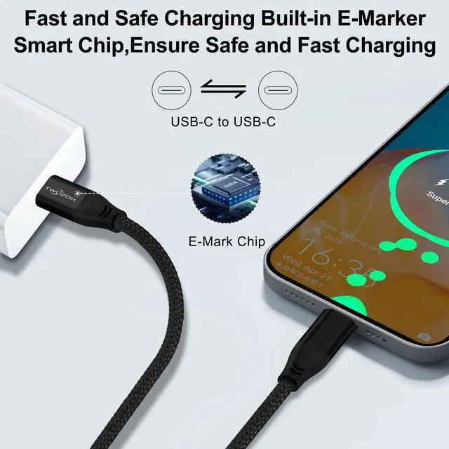 Alt view image 5 of 5 - Twozoh USB C to USB C 3.2 Gen 2 Cable 20Gbps Data Transfer 100W PD Fast Charging 4K Video Output Monitor Cord (15FT, Black)