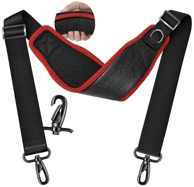 Main image of ZINZ Bag Shoulder Strap 78 inch with Ultra Cushion Breathable Pad, Durable Strap with Double Adjustable Buckles and Metal Hooks for D-ring Bags,Black Red