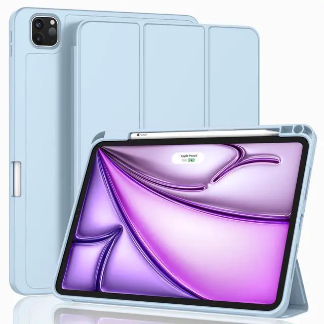 Main image of ZryXal New iPad Air 13 Inch Case M3 2025/M2 2024 with Pencil Holder, Trifold Stand Smart Case with Soft TPU Back,Auto Wake/Sleep(Sky Blue)