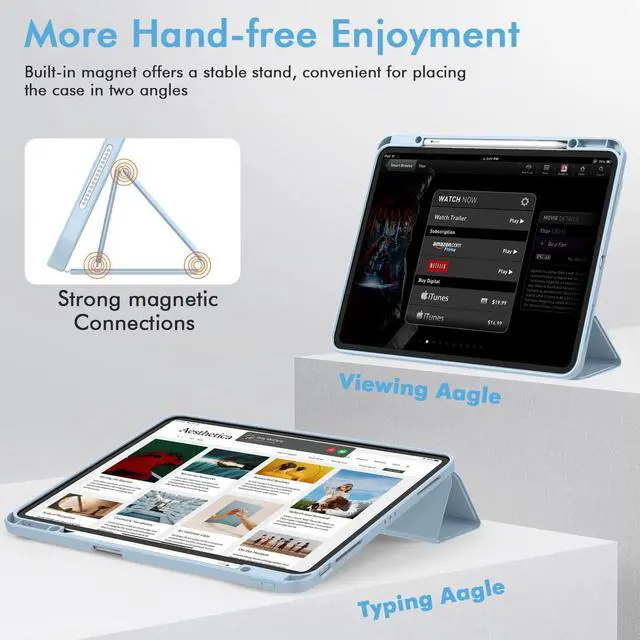 Alt view image 4 of 5 - ZryXal New iPad Air 13 Inch Case M3 2025/M2 2024 with Pencil Holder, Trifold Stand Smart Case with Soft TPU Back,Auto Wake/Sleep(Sky Blue)
