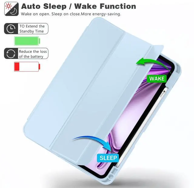 Alt view image 5 of 5 - ZryXal New iPad Air 13 Inch Case M3 2025/M2 2024 with Pencil Holder, Trifold Stand Smart Case with Soft TPU Back,Auto Wake/Sleep(Sky Blue)