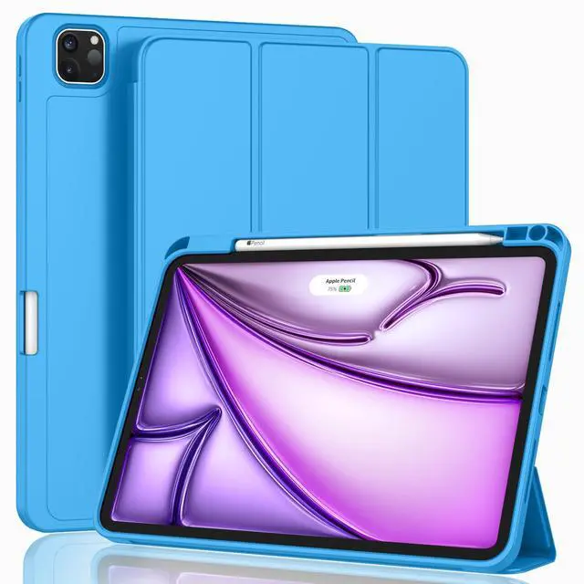 Main image of ZryXal New iPad Air 13 Inch Case M3 2025/M2 2024 with Pencil Holder, Trifold Stand Smart Case with Soft TPU Back,Auto Wake/Sleep(Ocean Blue)
