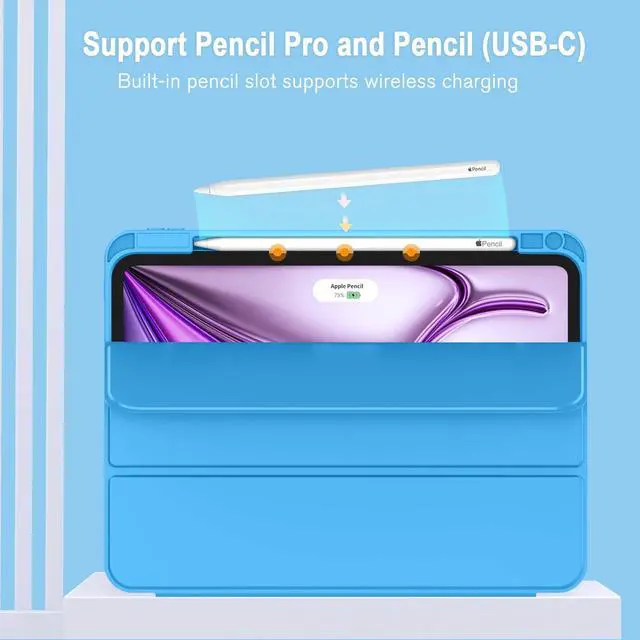 Alt view image 2 of 5 - ZryXal New iPad Air 13 Inch Case M3 2025/M2 2024 with Pencil Holder, Trifold Stand Smart Case with Soft TPU Back,Auto Wake/Sleep(Ocean Blue)