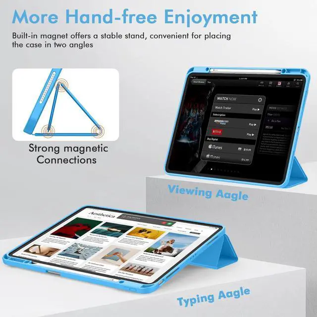 Alt view image 4 of 5 - ZryXal New iPad Air 13 Inch Case M3 2025/M2 2024 with Pencil Holder, Trifold Stand Smart Case with Soft TPU Back,Auto Wake/Sleep(Ocean Blue)