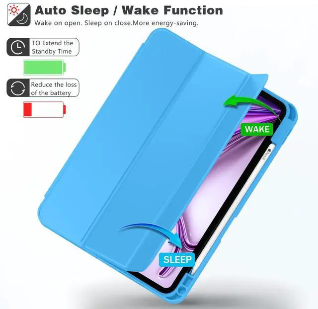 Alt view image 5 of 5 - ZryXal New iPad Air 13 Inch Case M3 2025/M2 2024 with Pencil Holder, Trifold Stand Smart Case with Soft TPU Back,Auto Wake/Sleep(Ocean Blue)