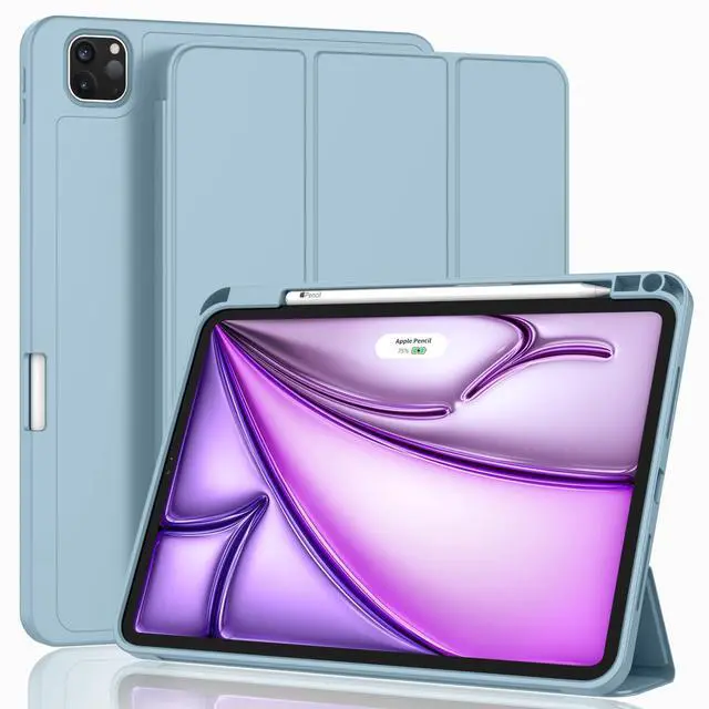 Main image of ZryXal New iPad Air 13 Inch Case M3 2025/M2 2024 with Pencil Holder, Trifold Stand Smart Case with Soft TPU Back,Auto Wake/Sleep(Light Blue)