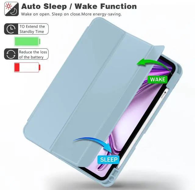 Alt view image 5 of 5 - ZryXal New iPad Air 13 Inch Case M3 2025/M2 2024 with Pencil Holder, Trifold Stand Smart Case with Soft TPU Back,Auto Wake/Sleep(Light Blue)