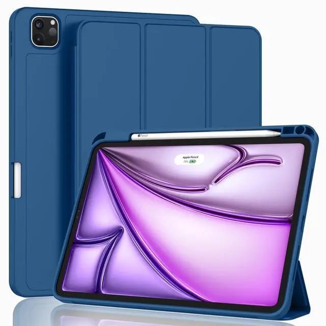 Main image of ZryXal New iPad Air 13 Inch Case M3 2025/M2 2024 with Pencil Holder, Trifold Stand Smart Case with Soft TPU Back,Auto Wake/Sleep(New Navy Blue)