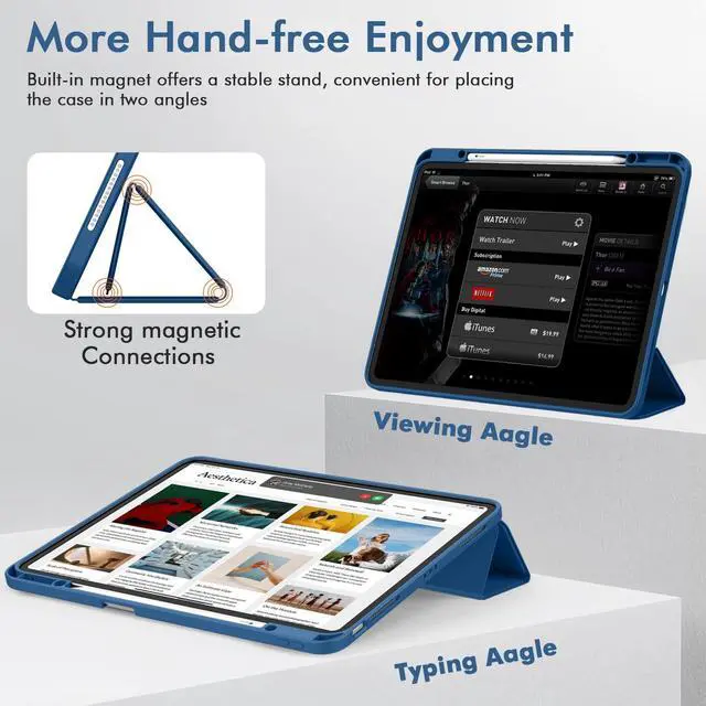 Alt view image 4 of 5 - ZryXal New iPad Air 13 Inch Case M3 2025/M2 2024 with Pencil Holder, Trifold Stand Smart Case with Soft TPU Back,Auto Wake/Sleep(New Navy Blue)