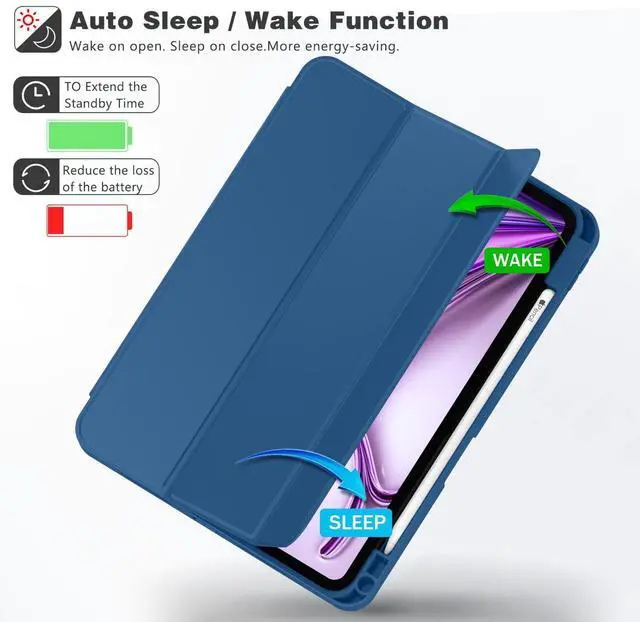 Alt view image 5 of 5 - ZryXal New iPad Air 13 Inch Case M3 2025/M2 2024 with Pencil Holder, Trifold Stand Smart Case with Soft TPU Back,Auto Wake/Sleep(New Navy Blue)