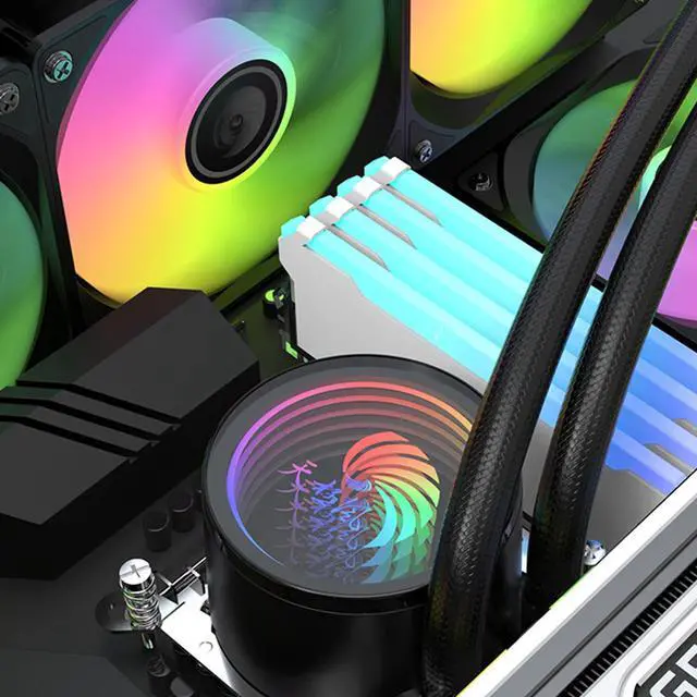 Alt view image 3 of 5 - AIO ARGB CPU Liquid Cooler, 3X 120mm Addressable RGB PWM Fans Pump, 360mm Radiator AIO Water Cooler, Triple 120mm 3 pin PWM Addressable RGB Radiator Fans for Gaming Console