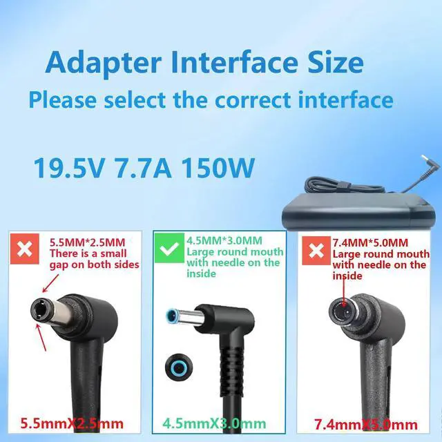 Alt view image 4 of 5 - 150W Genuin Charger for Original HP ZBook 15 16 17 G3 G4 G5 G6 G7 G8 G9 15U HP OMEN Pavilion Gaming15 17 TPN-CA11 TPN-DA09 Laptop Charger