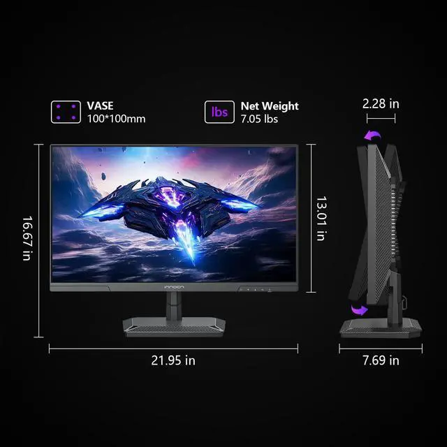 Alt view image 5 of 5 - INNOCN 24.5 Inch Gaming Monitor 1440P 240Hz QHD 2K PC Desktop Gaming Screen Fast IPS HDMI 2.1 Display, DisplayPort, Built-in Speaker, 25G2S