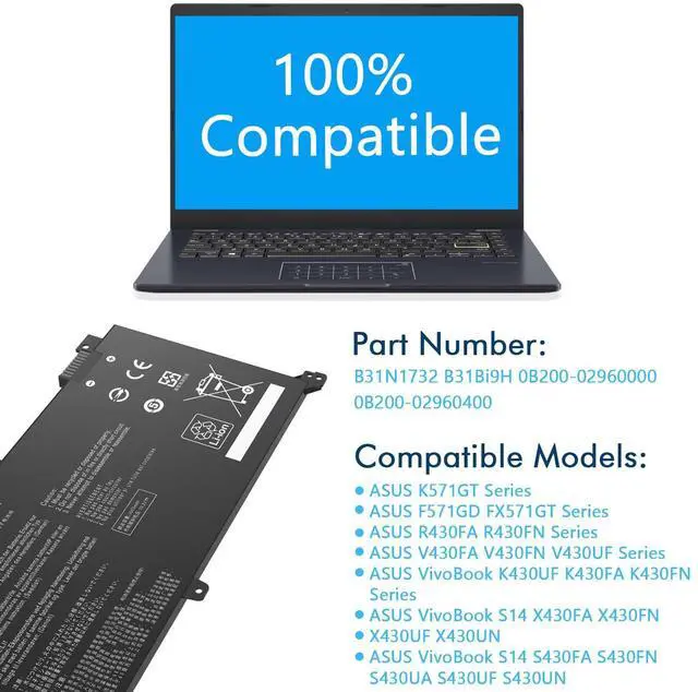 Alt view image 4 of 5 - BRTONG B31N1732 Laptop Battery Compatible with Asus VivoBook S14 X430UF X430UN S430FN S430UA S430UF S430FA S14 K430UF K430FN R430FN R430FA B31Bi9H S4300UF V430FNV430UF F571GD FX571GT