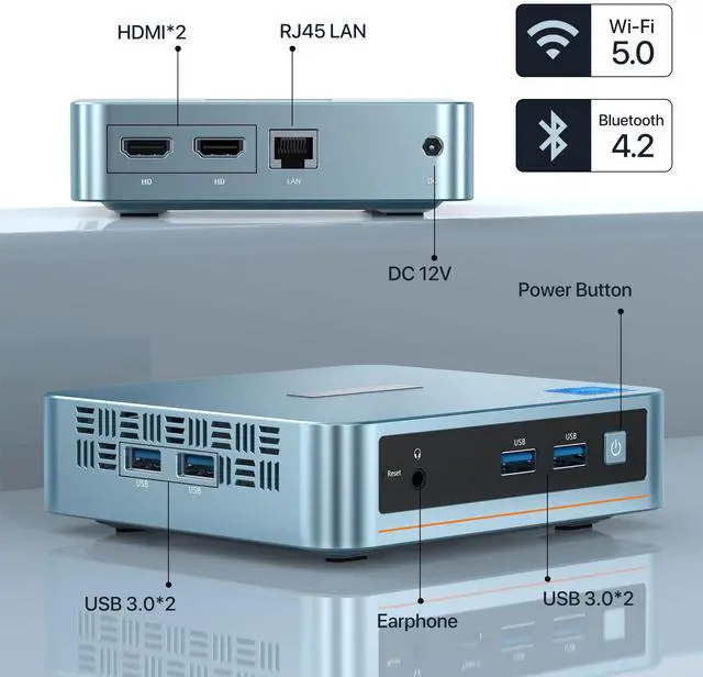 Alt view image 4 of 5 - PELADN WI-4 Mini PC,11th Gen N5095(up to 2.9GHz) 16GB DDR4, 512GB SSD, Small Desktop PC with 4K HD, BT4.2, Dual HDMI Ports, 2.4G/5G WiFi, and Gigabit Ethernet Support