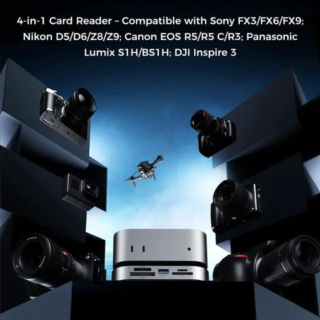 Main image of Mac Mini M4 Dock for Photographers, USB 3.2 10Gbps CFexpress Type B/Type A Card Reader, SD/TF 4.0 Slot, M.2 NVMe SSD Enclosure,10Gbps USB-C, 5Gbps USB-A*2,for Content Creators, Professional Filmmakers