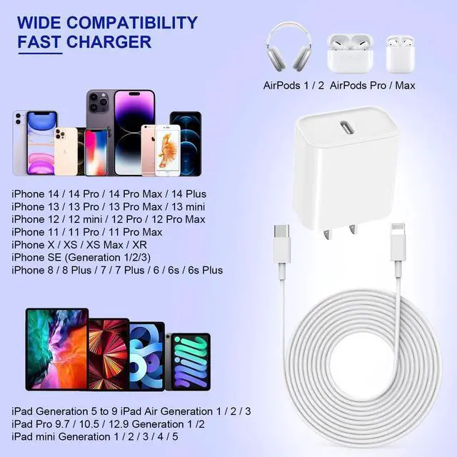 Alt view image 2 of 5 - iPhone Charger Cord 6FT,3PackApple MFi Certified USB C iPhone Fast Charger Phone Charging Travel Plug Charger Block Quick Apple Cord Lightning Cable for iPhone 14/13/12/11 Pro Max/XR/X/XS/SE2022