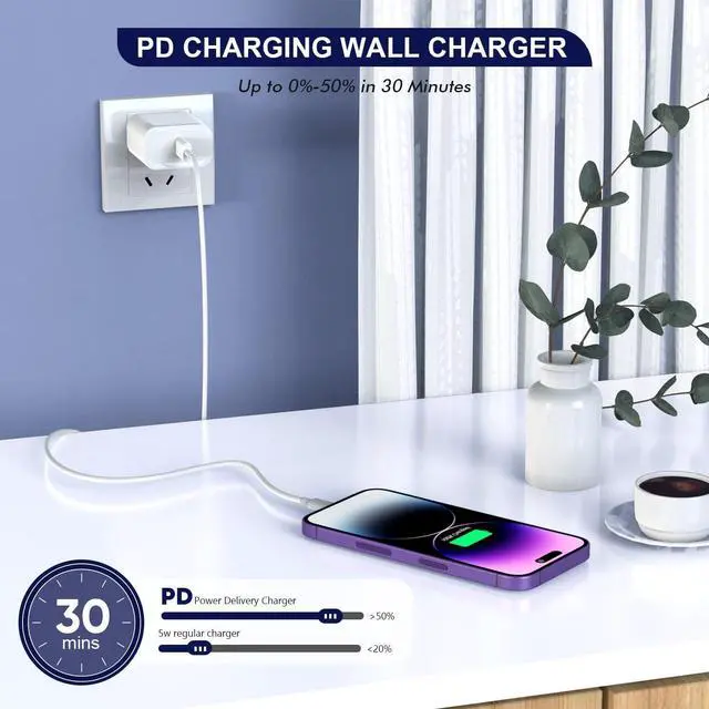 Alt view image 3 of 5 - iPhone Charger Cord 6FT,3PackApple MFi Certified USB C iPhone Fast Charger Phone Charging Travel Plug Charger Block Quick Apple Cord Lightning Cable for iPhone 14/13/12/11 Pro Max/XR/X/XS/SE2022