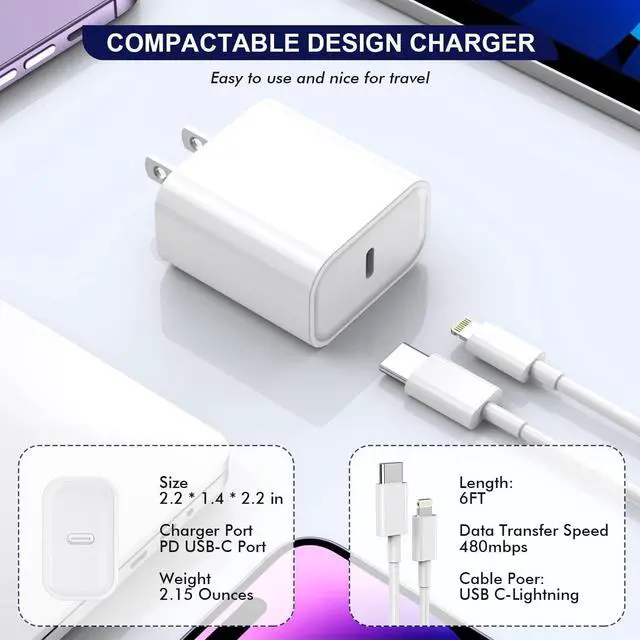 Alt view image 4 of 5 - iPhone Charger Cord 6FT,3PackApple MFi Certified USB C iPhone Fast Charger Phone Charging Travel Plug Charger Block Quick Apple Cord Lightning Cable for iPhone 14/13/12/11 Pro Max/XR/X/XS/SE2022