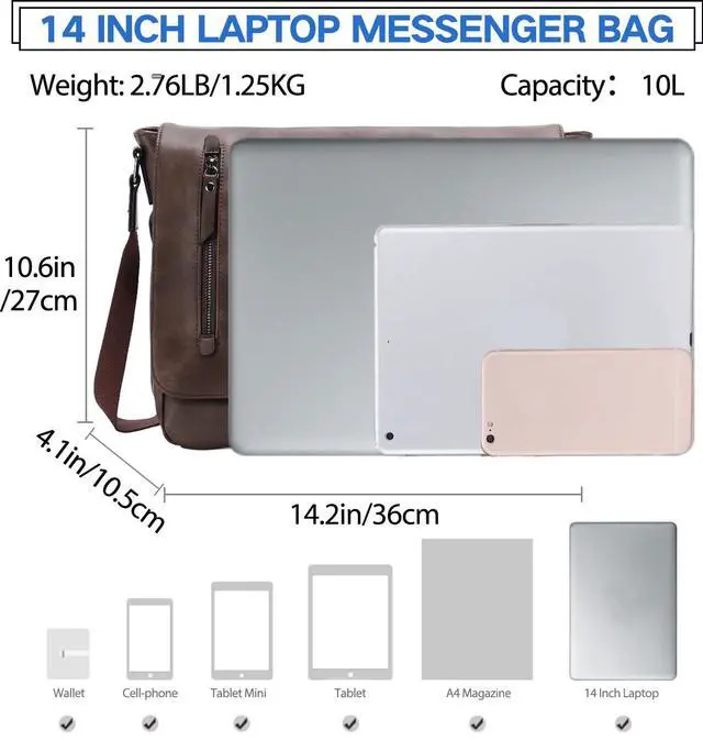 Alt view image 2 of 5 - VX VONXURY Messenger Bag for Men, 14 Inch Laptop for Women,Small Canvas Leather Shoulder Bag for Work Bussiness