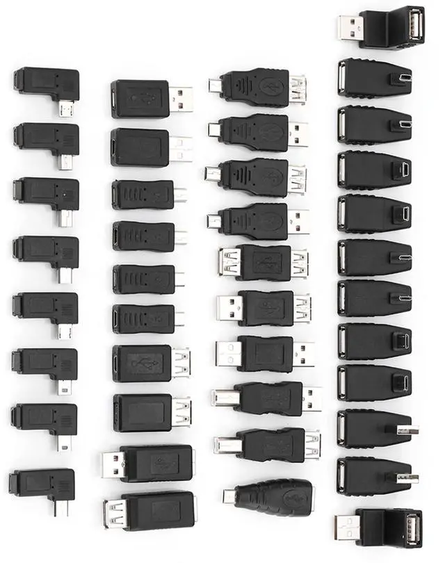 Alt view image 5 of 5 - 40 Pack USB Adapter Kit, Angled Micro Mini USB Type B Converter Set for Cable Management and Device Connectivity Solutions