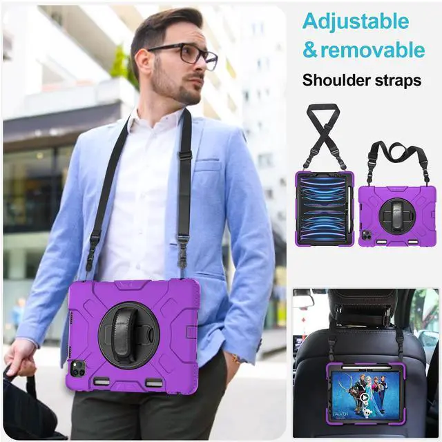 Alt view image 5 of 5 - Case for iPad Pro 11 Inch 2022/2021/ 2020/2018: Silicone Cover for iPad 11 Inch 4th/ 3rd/ 2nd/ 1st/ Generation with Screen Protector- Stand- Handle- Shoulder Strap- Pencil Holder- Purple