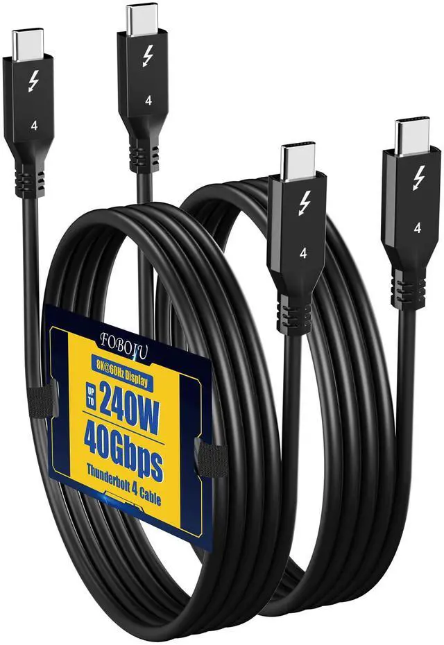 Main image of Foboiu USB C Thunderbolt 4 Cable 2ft (0.6 Meter) 2 Pack, Supports 8K Display/40Gbps Data Transfer/240W Charging,Compatible with USB4, Thunderbolt 3 Cable and USB-C Black