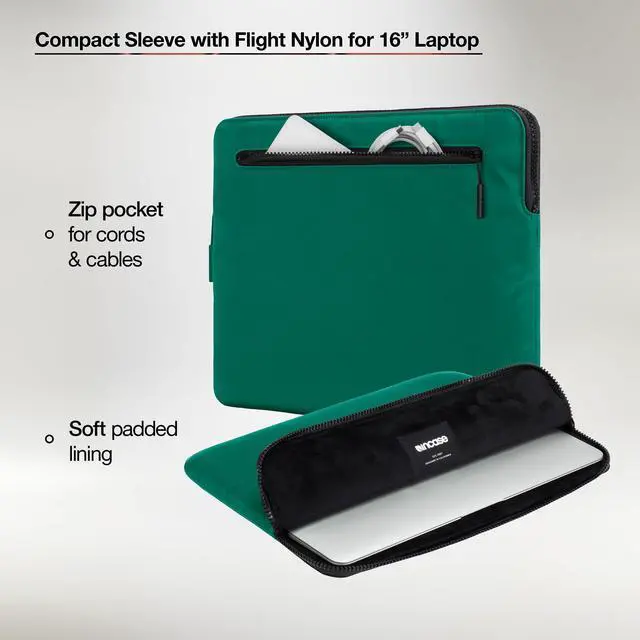 Alt view image 5 of 5 - Incase Compact Laptop Sleeve with Flight Nylon - 16-inch MacBook/Laptop & iPad/Tablet Sleeve - Faux Fur Lining, Lightweight, Durable, Weather Resistant, Slip Pocket for Accessories - Malachite Green