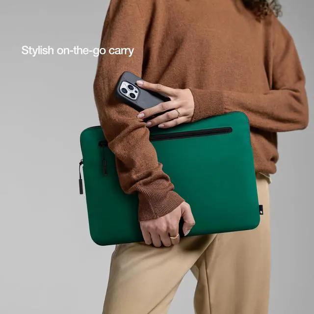 Alt view image 3 of 5 - Incase Compact Laptop Sleeve with Flight Nylon - 16-inch MacBook/Laptop & iPad/Tablet Sleeve - Faux Fur Lining, Lightweight, Durable, Weather Resistant, Slip Pocket for Accessories - Malachite Green